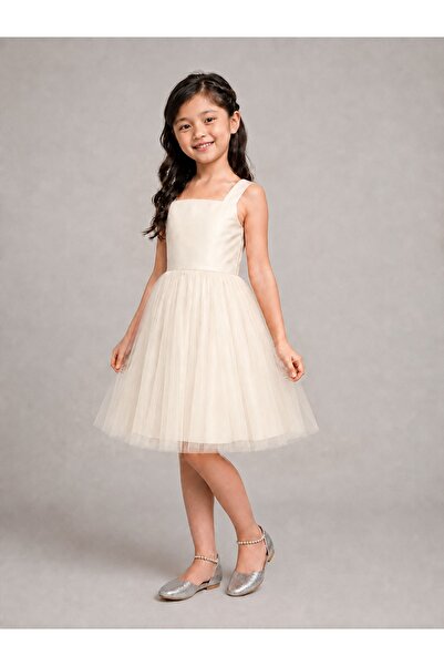 NSMLİFE Girl's Square Neck Dense Tulle Short Birthday Dress