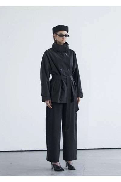 MODA AKSA 2093 DİK YAKA ÇİFT DÜĞMELİ TRENÇKOT SİYAH