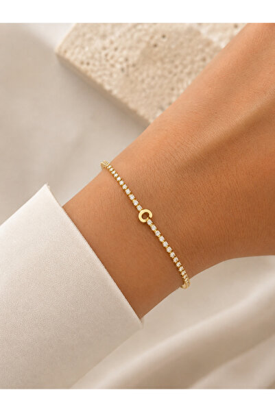 SY AKSESUAR Letter C Waterway Bracelet – Gold Color Zircon Stone Steel Letter...