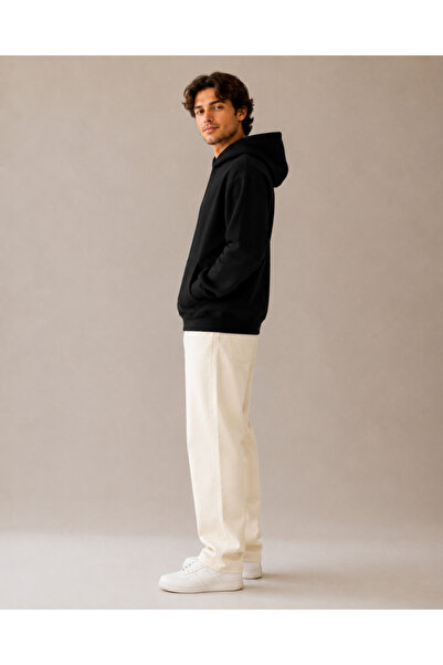 FAVORİST Ανδρικά ρούχα Μονόχρωμο μαύρο φούτερ με κουκούλα 100% χτενισμένο βαμ...