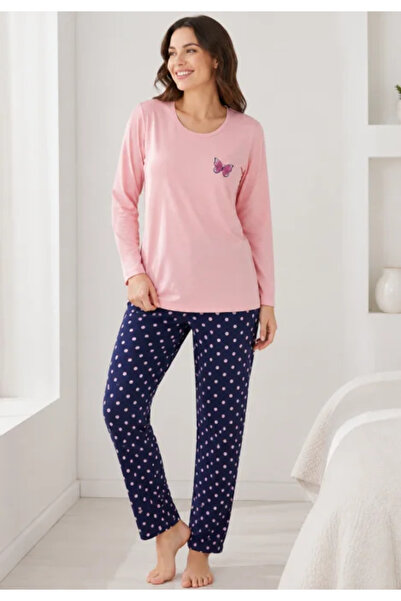 Serena Pijama de dama roz pal cu maneca lunga si pantaloni lungi blumarin cu ...