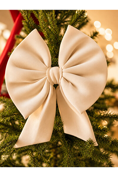 Beige & Stone Cream Small Bow Christmas Pine Tree Ornament 35X30 cm Decorativ...