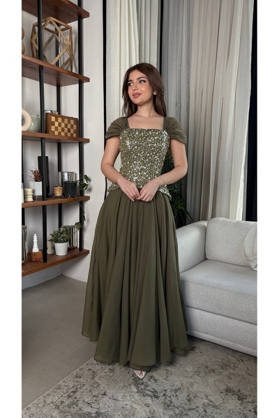 JAQUEEN فستان سهره زيتي
