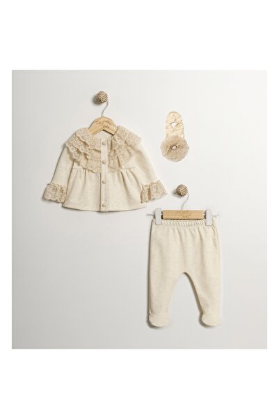 DIDuStore Mymi̇o Girl 0-3 Months Silvery Lace 3-Piece Set