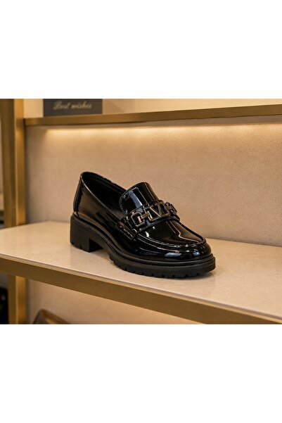 ZenoraShoes Zenora Shoes Kadın Tokalı Loafer Makosen Siyah Rugan Kalın Tabanl...