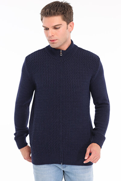 Trist Star Navy Blue Men's 80% Wool 20% Acrylic Zigzag Knit Patterned Pockete...