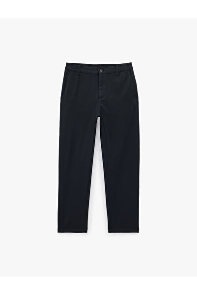 Koton Viskon Karışımlı Cepli Beli Lastikli Düğmeli Slim Fit Pileli Kumaş Pant...