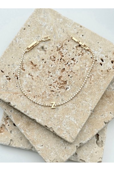 SY AKSESUAR Letter Z Waterway Bracelet – Gold Color Zircon Stone Steel Letter Bracelet