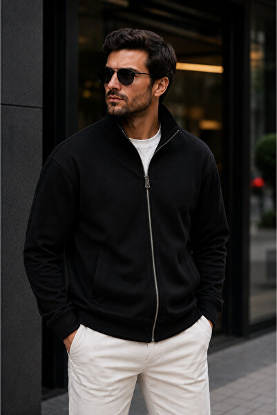 WE&ME Men's Stand Collar Zippered Cardigan Casual Basic Comfortable Fit Long ...