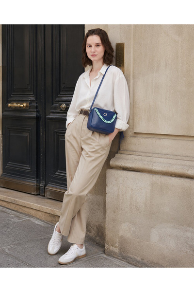 Caprese PERLINE SLING MEDIUM NAVY | Women's Fashion Sling Bag With Zipper Ope...