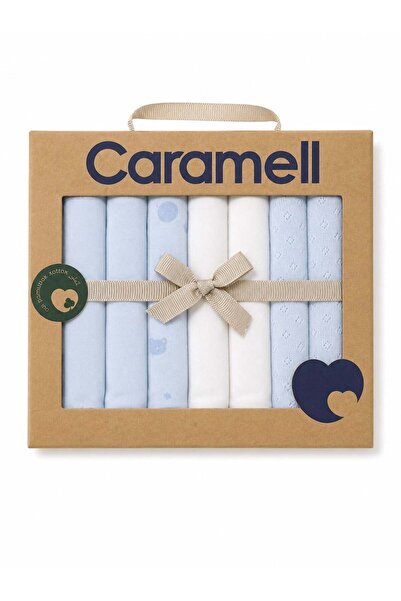 Caramell 100% Organic Cotton Boxed Set of 7 Baby Mouth Wipes Blue - White