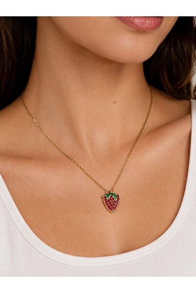 Histakı Women's Anti-Tarnish Chain Zircon Stone Strawberry Necklace