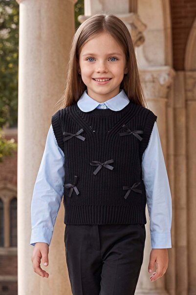 Fulla Moda Bow Detailed Crew Neck Girls' Knitwear Sweater