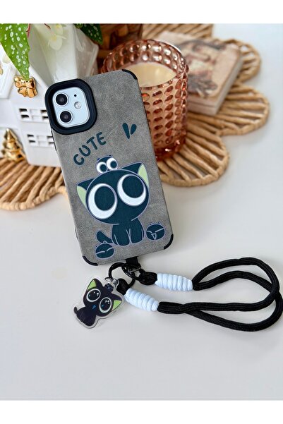 Go Aksesuar Iphone 11 Uyumlu Kaplama Charm Kedi Tasarımlı Esnek Silikon Kılıf