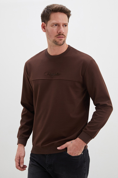 Fulla Moda Embossed Printed Green Crew Neck Sweatshirt
