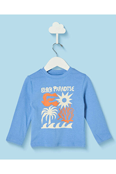 REDTAG تي شيرت بأكمام طويلة مطبوع عليه Blue Beach Paradise للأولاد الرضع بالل...