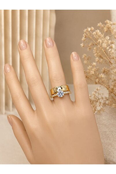 Vipfoni Gold Color Waterway Zircon Stone Single Stone Wedding Ring