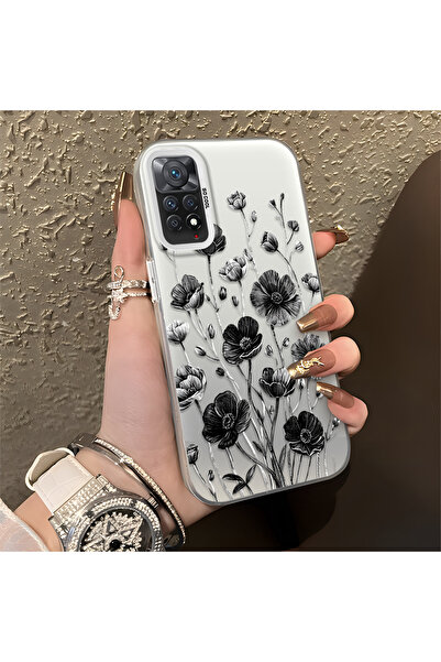 SLIMFELT Redmi Note 11 Pro 4G/5G Uyumlu Siyah‑Beyaz Çizim Çiçek Kılıf, Minima...