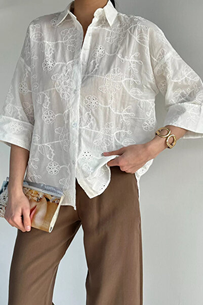 TOZLU White Oversize Self-Patterned Shirt