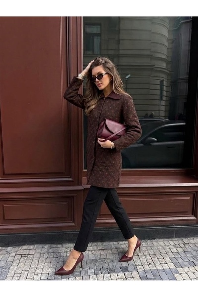 onno style women Patterned Steel Knitted Long Knitwear Women's Coat