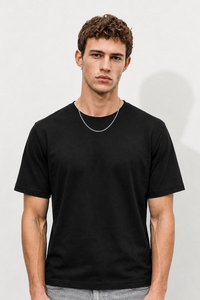 VENA Erkek Ken Bisiklet Yaka Regular Fit Basic Tişört-Siyah
