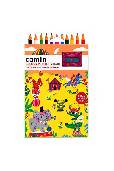 Camlin Color Pencil Set with Sharpener, 12 Shades, Assorted