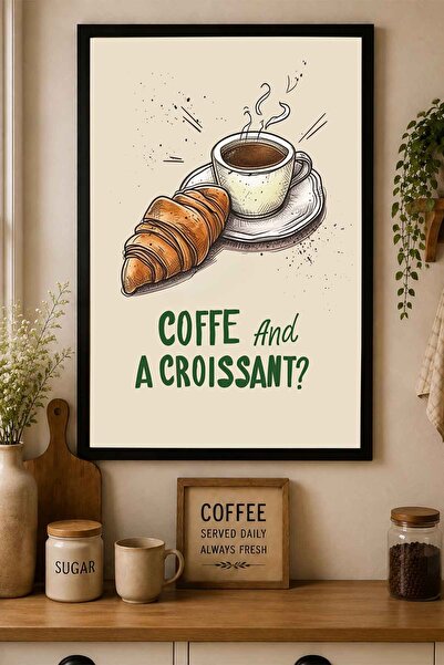 dudekohome Kahve Kruvasan Poster Çerçeveli Tablo Mutfak Cafe Duvar Dekoru DDK...