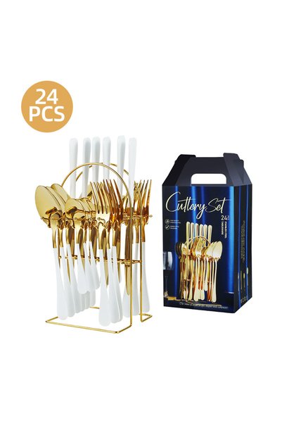 Generic Brand 24-Piece Stainless Steel Cutlery Set, Holder Included, Mirror F...