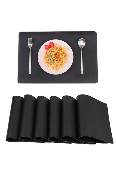 Generic Brand Set 6 suporturi masă,PVC,imitație piele,negre