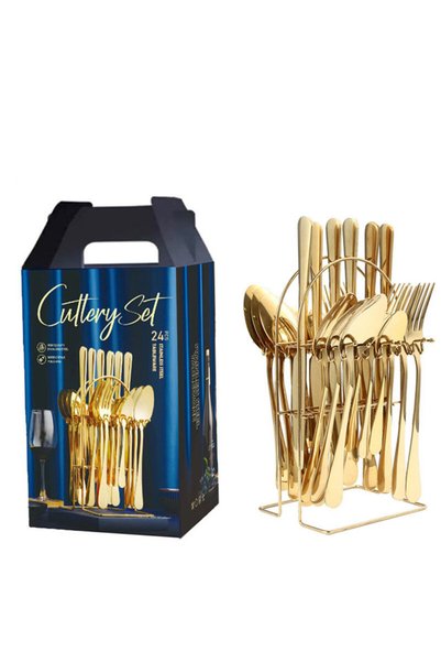 Generic Brand 24-Piece Stainless Steel Cutlery Set, Holder Included, Mirror P...