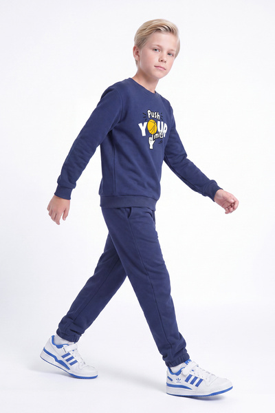 panios kids 3 iplik Baskılı Erkek Çocuk Çift Cepli Bisiklet Yaka Eşofman Takımı