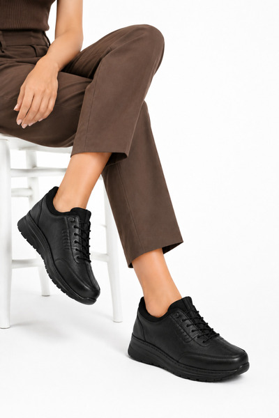 Moda Pie Hemaser pre-stitched strechli elasticated genuine leather women's shoes - black