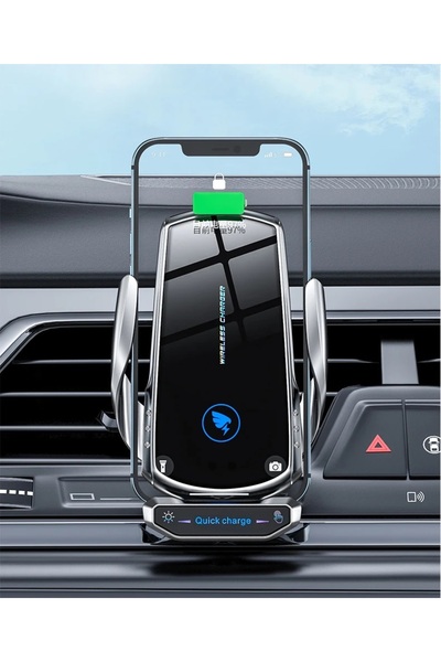 MyBlack Araç İçi 20W Kablosuz Şarj Telefon Tutucu Sensörlü Led Işıklı Otomati...