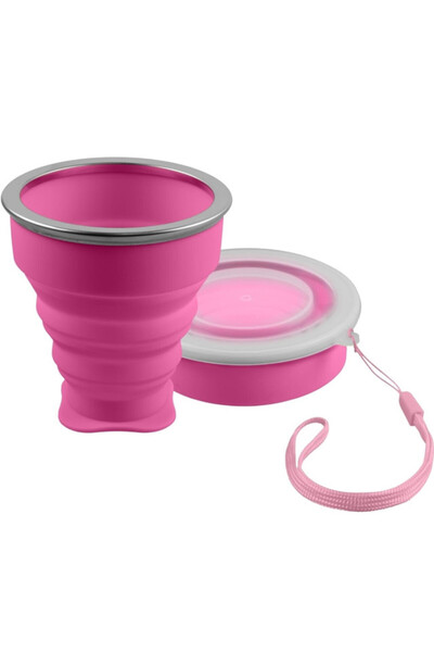 Generic Brand Foldable silicone travel mug, 200 ml, rose red, 8 × 9 × 4.5 cm