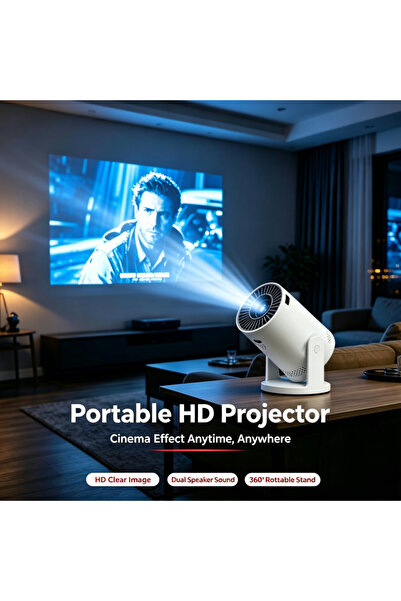 DLC Portable HD Projector, 360° Rotatable Home Cinema Projector, WiFi Wireles...