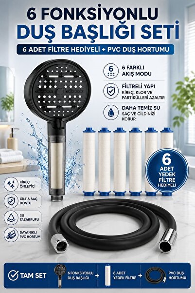Kitchen Beauty Filtreli Duş Başlığı | 6 Adet Yedek Filtre | Silikon Hortum | ...