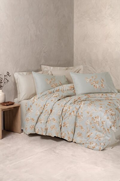 Cotton Box Satin Double Duvet Cover Set Melrose Beige