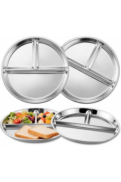 Generic Brand Set 4 farfurii, 3 compartimente, control porții, 20 x 20 x 2 cm...