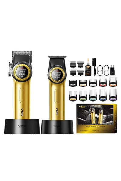 VGR V-001PRO & V-977 Saç Sakal Tıraş Makinesi Seti 2'li Berber Combo - Sarı