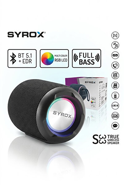 Syrox S33 Bluetooth 5.1 Hoparlör, Multi Color RGB Led Işıklı, Full Bass ve TW...