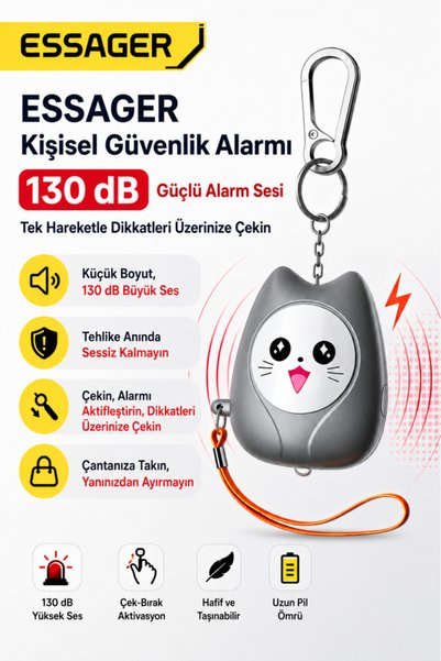 essager 130 dB Kişisel Alarm Anahtarlık LED Fenerli Yüksek Sesli Acil Durum Güvenlik Alarmı Kadın Ço