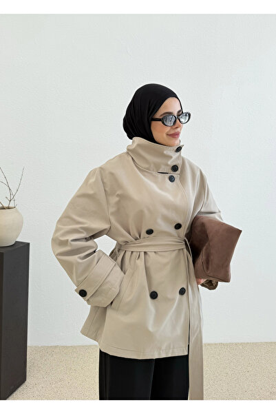 MODA AKSA 2093 COTON MEVSİMLİK DİK YAKA TRENÇ TAŞ