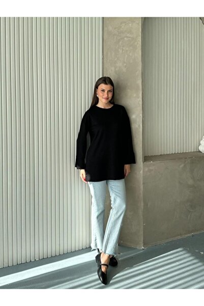ZF BUTİK Kadın Tesettür Bisiklet Yaka Uzun Kollu Basic Tunik