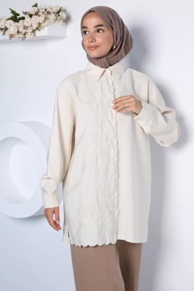 TOZLU Stone Flower Embroidered Hijab Shirt