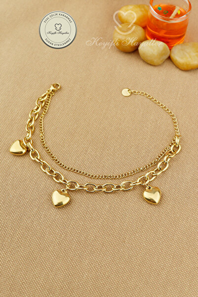 Keyifli Hayaller Steel Bracelet - Heart-Shaped Double Combination Chain, Non-...