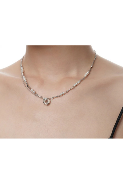 Peach Jewelry Κολιέ Ιζαμπέλα Ασήμι 925 Επιροδιωμένο Διπλό με Τετράγωνα Λευκά ...