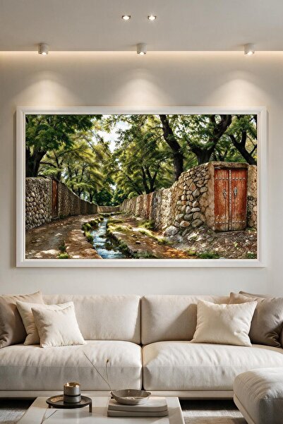 ARTAN GALLERY Taş Sokak ve Ahşap Kapı İtalyan Kadife Tablo 40 mm Kalın Çerçev...
