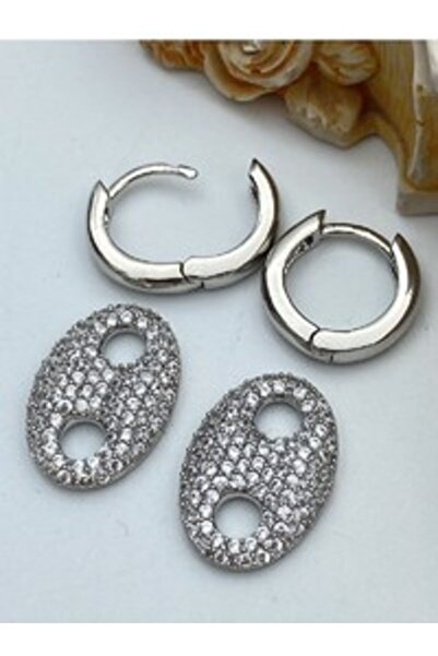 Stoneage Zircon Stone Jeweler's Work Earrings - Silver Color -