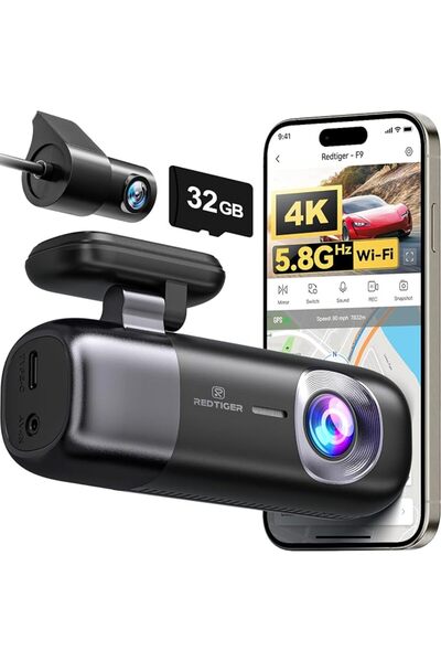 Redtiger F9 Dash Cam 4K Front and Rear 1080P,Dual Camera for Cars, Night Visi...