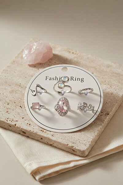 shopwave Silver Color Brass 6-Piece Ring Set Byk4302